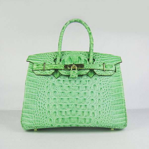 Replica Hermes Birkin 30CM Crocodile Head Veins Bag Green 6088 On Sale